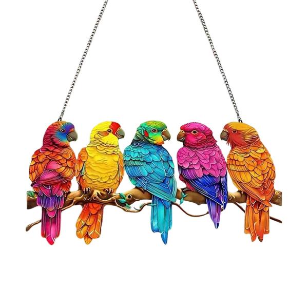 鳥の窓吊り飾り ワイヤー上の多色の鳥 素敵な多目的アクリル鳥シリーズアートオーナメント 屋外パティオ用