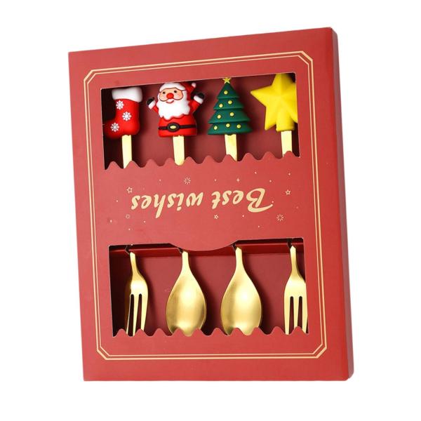 クリスマススプーンフォークセット、フラットウェアカトラリーセット、クリスマスカトラリーキット、ステンレススチール、日常使いのデザートスプーンフォーク、