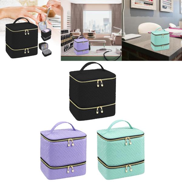 マニキュアオーガナイザーバッグ 二重層 丈夫な旅行用ネイル用品オーガナイザー マニキュアツール用のボトル30本とネイルランプを収納可能