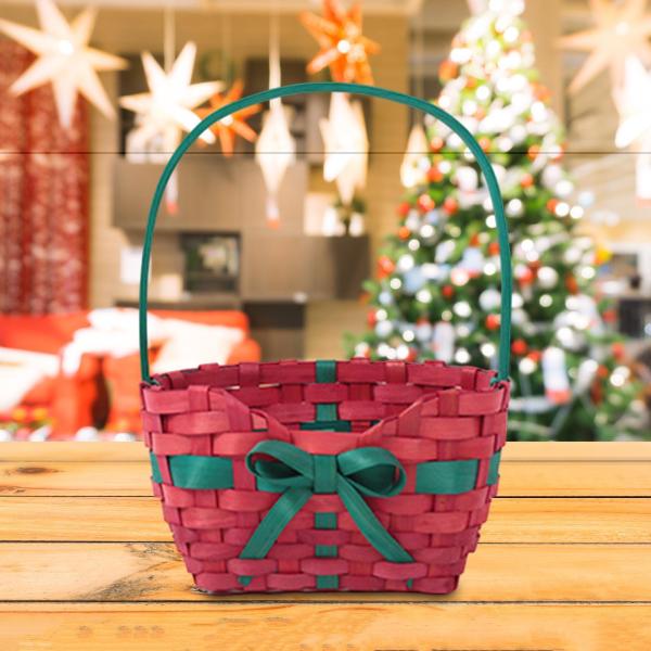 クリスマスギフトバスケット 装飾的な手持ちバスケット ハンドバスケット 蝶結び フラワーバスケット 編みバスケット 寮の夜のイベント用