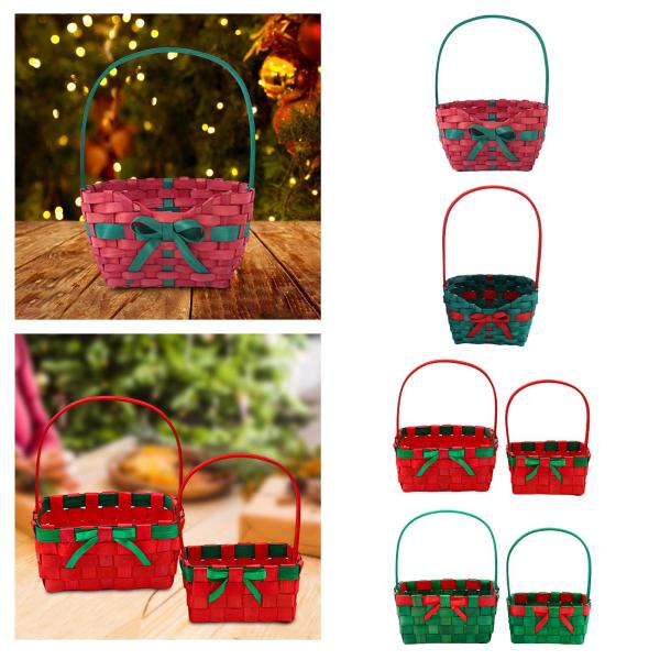 クリスマスギフトバスケット 装飾的な手持ちバスケット ハンドバスケット 蝶結び フラワーバスケット 編みバスケット 寮の夜のイベント用