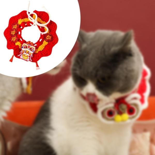 新年の猫の首輪、調節可能なニットペットスカーフ、ドレスアップコスチューム、かわいい手編みかぎ針編みのよだれかけ、子猫のネックレス、犬用ペット用スカーフ