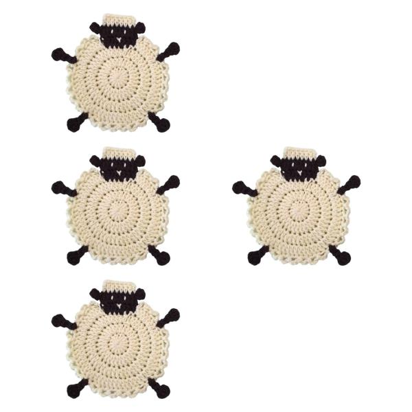 羊の形のコースター カップコースター 手編み クリエイティブ 通気性 ドリンクコースター プレースマット ダイニングルーム ギフト ファームハウス用