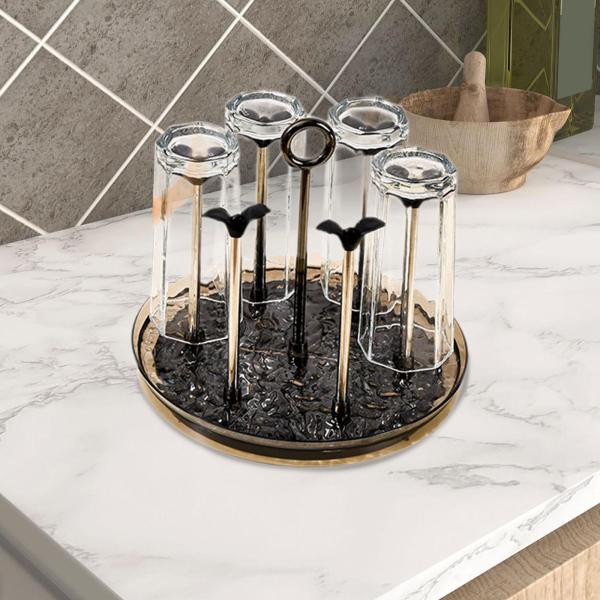 カップ乾燥ラック 回転式ベース ドリンクグラス水切りスタンド 装飾ラック コーヒーマグホルダー カウンター用キッチンカップホルダー