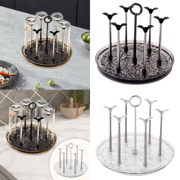 カップ乾燥ラック 回転式ベース ドリンクグラス水切りスタンド 装飾ラック コーヒーマグホルダー カウンター用キッチンカップホルダー