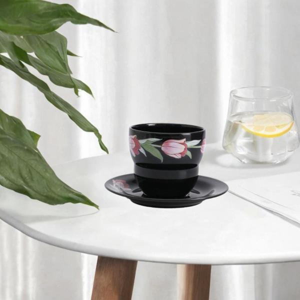 ティーカップとソーサーセット、花柄コーヒーカップ、プレートセット、ホームギフト、お手入れ簡単200ml容量の磁器ティーカップ、コーヒーマグ