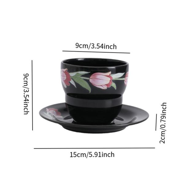 ティーカップとソーサーセット、花柄コーヒーカップ、プレートセット、ホームギフト、お手入れ簡単200ml容量の磁器ティーカップ、コーヒーマグ
