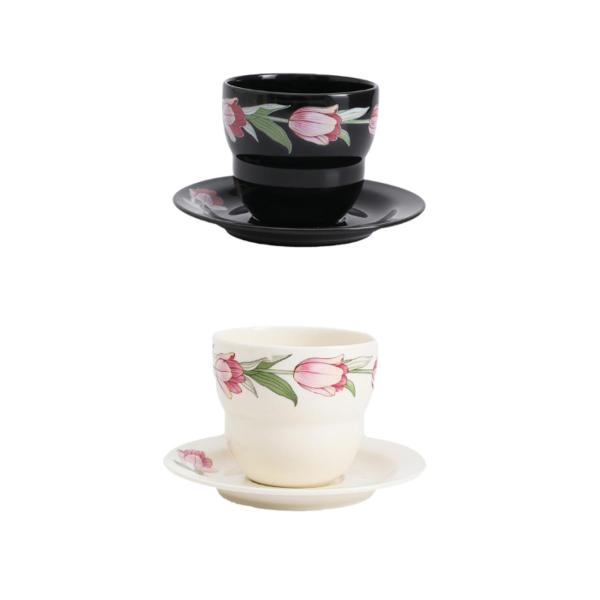 ティーカップとソーサーセット、花柄コーヒーカップ、プレートセット、ホームギフト、お手入れ簡単200ml容量の磁器ティーカップ、コーヒーマグ