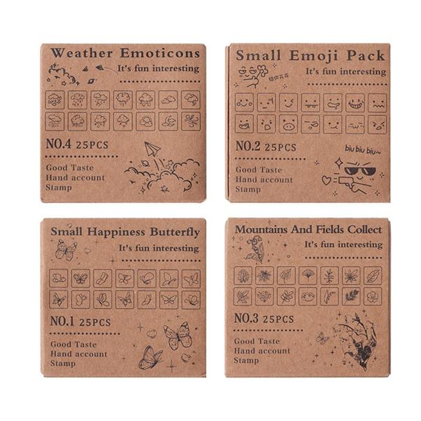 25x 木製ゴムスタンプ ミニスタンプ 手芸工芸品 木製スタンプ 日記スタンプセット 日記プランナー 絵画ジャーナル 描画用