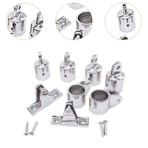 ボートビミニトップフィッティング 4個のアイエンドキャップ、2個のジョースライド、2個のデッキヒンジ 丈夫で簡単に取り付けられます 高耐久ステンレスス