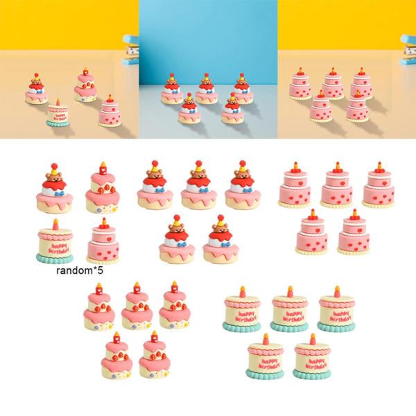 5ピース ミニケーキデコレーション シミュレーションモデル パーティー記念品 かわいいミニチュアケーキデコレーション 食品おもちゃ 誕生日棚 寝室用