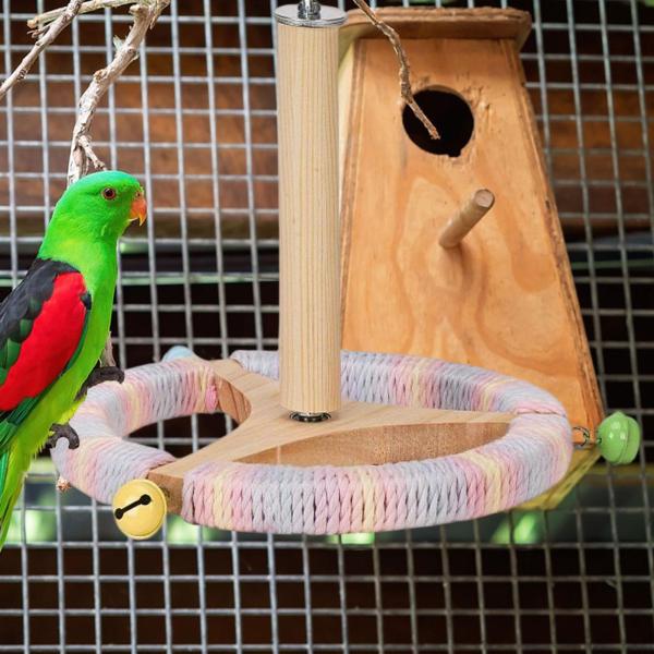 バードパーチスタンドのおもちゃステアリングホイールパーチ、バードケージアクセサリー、鳥の回転止まりの止まり木製の運動ホイールラブバード