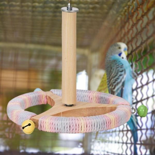 バードパーチスタンドのおもちゃステアリングホイールパーチ、バードケージアクセサリー、鳥の回転止まりの止まり木製の運動ホイールラブバード