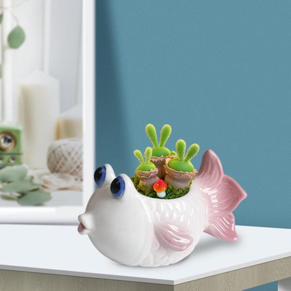 かわいい魚の植物ポットミニポットテーブルセンターピース玄関ディスプレイ装飾屋内植物ホルダーパーティーデスクトップウェディングプランター