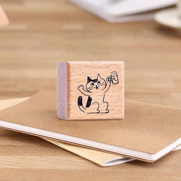 キッズフォーキッズスクエアスクエアの小さなかわいい動物ラバースタンプスクラップブッキングのための木材ブロックに郵送するDIYクラフトジャーナルカード作