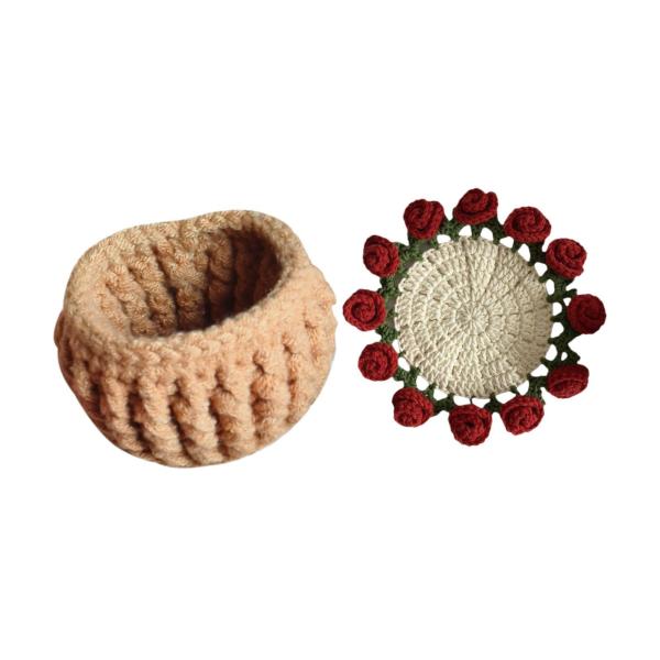 初心者向けのかぎ針編みキットコースターコースターかぎ針編みスターターキット完全机の装飾手作りの花柄のコースターコーヒーテーブルオフィスのお母さん