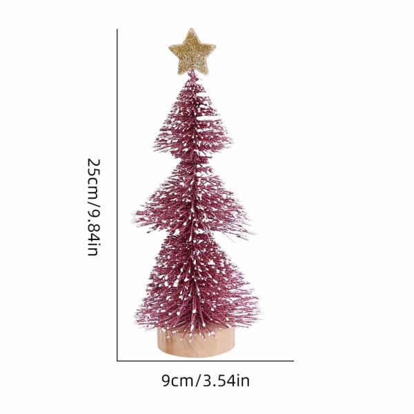 デスクトップミニチュアクリスマスツリー、木製ベース9.84インチ、雪の霜の飾り付き、新年パーティーの装飾ディスプレイ用