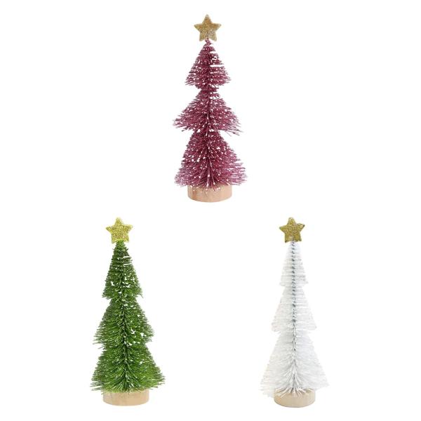 デスクトップミニチュアクリスマスツリー、木製ベース9.84インチ、雪の霜の飾り付き、新年パーティーの装飾ディスプレイ用