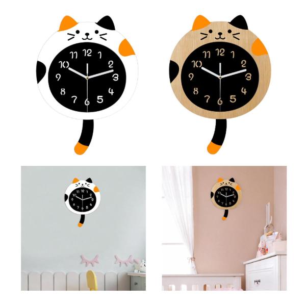 猫の壁掛け時計 壁掛け式 カチカチ音がしない 漫画風 部屋飾り 猫のしっぽ付き 静音時計 保育園 寝室 キッチン用
