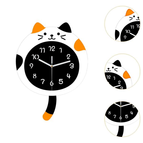 猫の壁掛け時計 壁掛け式 カチカチ音がしない 漫画風 部屋飾り 猫のしっぽ付き 静音時計 保育園 寝室 キッチン用