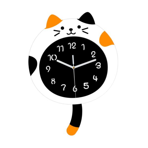 猫の壁掛け時計 壁掛け式 カチカチ音がしない 漫画風 部屋飾り 猫のしっぽ付き 静音時計 保育園 寝室 キッチン用