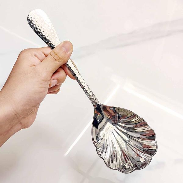 サービングスプーン、バストスプーン、シェル型、ロングハンドル、フラットウェア、テーブル、ケータリング、パーティー、お祝い、家庭用