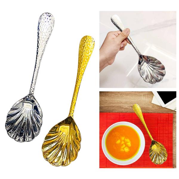 サービングスプーン、バストスプーン、シェル型、ロングハンドル、フラットウェア、テーブル、ケータリング、パーティー、お祝い、家庭用