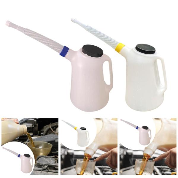 オイル計量ジャグ 自動車用オイルディスペンサー キャップ付き 半透明 5L ポット ユニバーサル 注ぎ口付き オートバイ旅行用