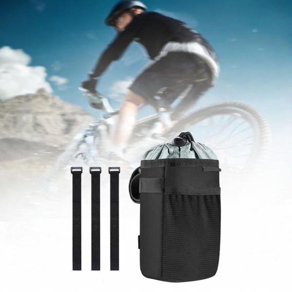 自転車カップホルダー、自転車ウォーターボトルホルダーバッグ、ハンドルバードリンクホルダー、メッシュポケット付き、バイクパッキングロードバイク用
