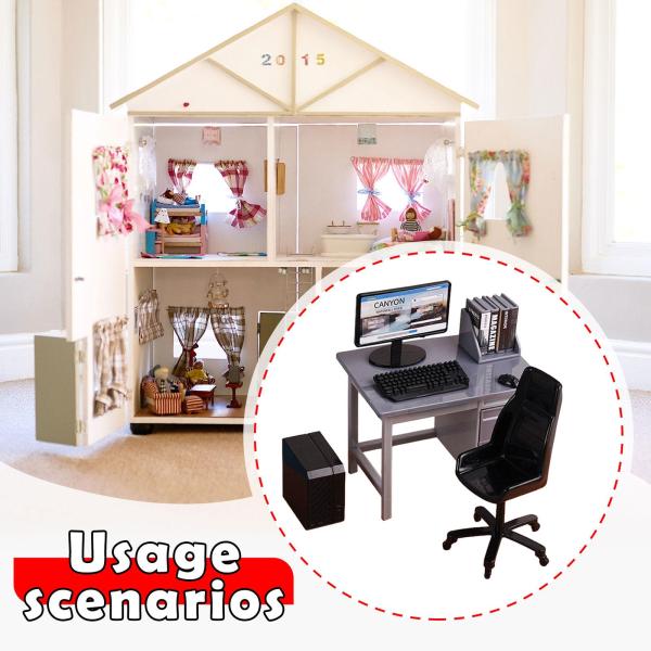 1/12 コンピューターデスクと椅子 ミニチュアゲームテーブルシーン ジオラマ風景 鉄道駅サンドテーブル用ミニチュア家具