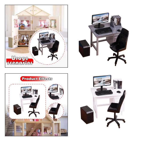 1/12 コンピューターデスクと椅子 ミニチュアゲームテーブルシーン ジオラマ風景 鉄道駅サンドテーブル用ミニチュア家具