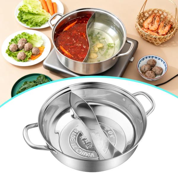 しゃぶ鍋 仕切り付き 304ステンレススチール スープ調理器具 ダブルフレーバーホットポット キッチンアクセサリー 家庭用 家族の集まり