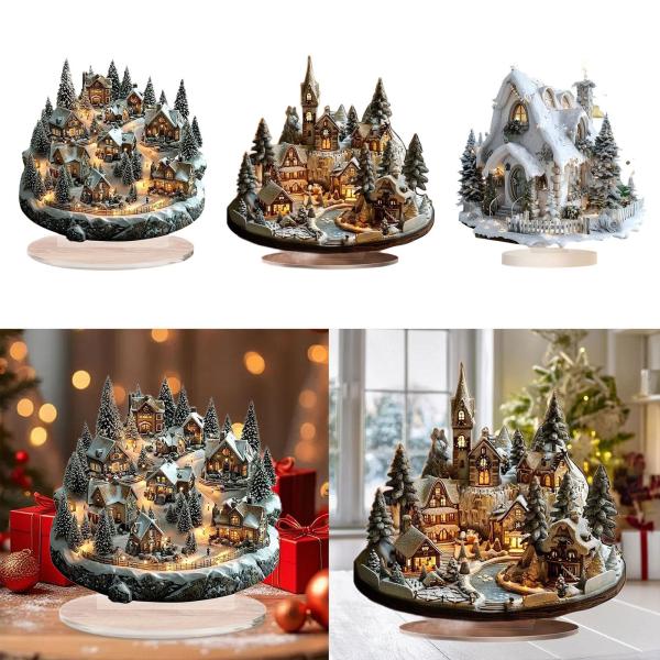 クリスマスデコレーション デスクトップデコレーション テーブル ギフトオーナメント 雪景色ハウス アクリルハウスプレート テーブル 寝室用