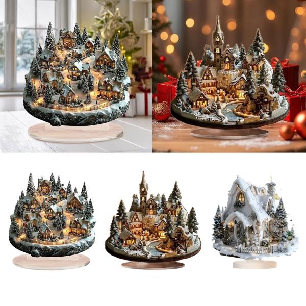 クリスマスデコレーション デスクトップデコレーション テーブル ギフトオーナメント 雪景色ハウス アクリルハウスプレート テーブル 寝室用