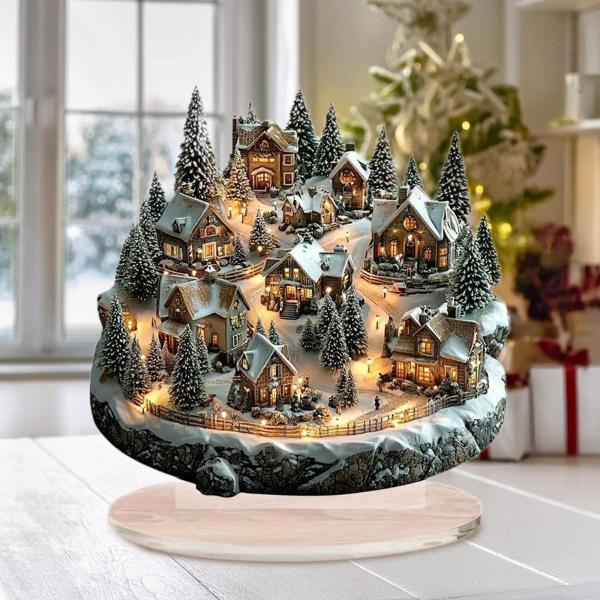 クリスマスデコレーション デスクトップデコレーション テーブル ギフトオーナメント 雪景色ハウス アクリルハウスプレート テーブル 寝室用