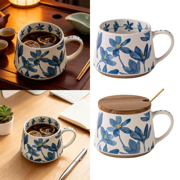 コーヒー、紅茶、ドリンク用の花柄マグカップ ヴィンテージスタイル 精巧な職人技 ブルーフラワーマグ コーヒー ティーカップ 男 女 姉妹 お父さん お