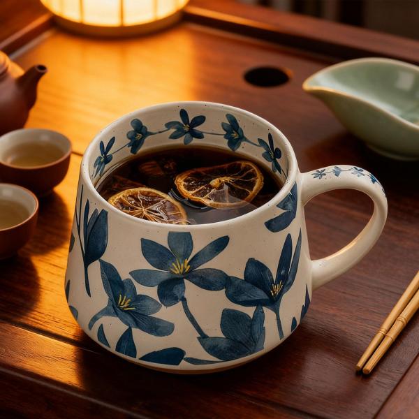 コーヒー、紅茶、ドリンク用の花柄マグカップ ヴィンテージスタイル 精巧な職人技 ブルーフラワーマグ コーヒー ティーカップ 男 女 姉妹 お父さん お