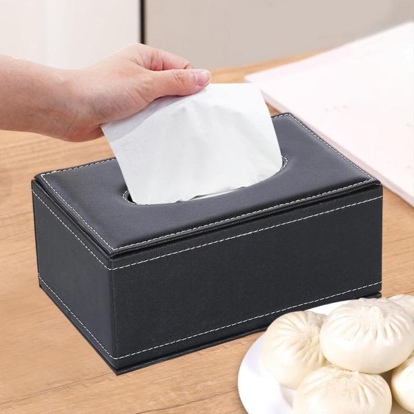 ティッシュボックスカバー ミニマリスト装飾オーガナイザー ティッシュディスペンサー ブラック PUレザー カウンタートップ 車 オフィス デスク リビ