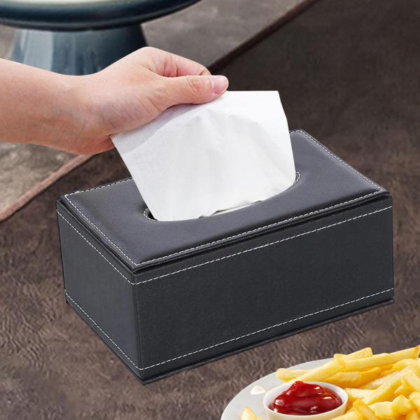ティッシュボックスカバー ミニマリスト装飾オーガナイザー ティッシュディスペンサー ブラック PUレザー カウンタートップ 車 オフィス デスク リビ