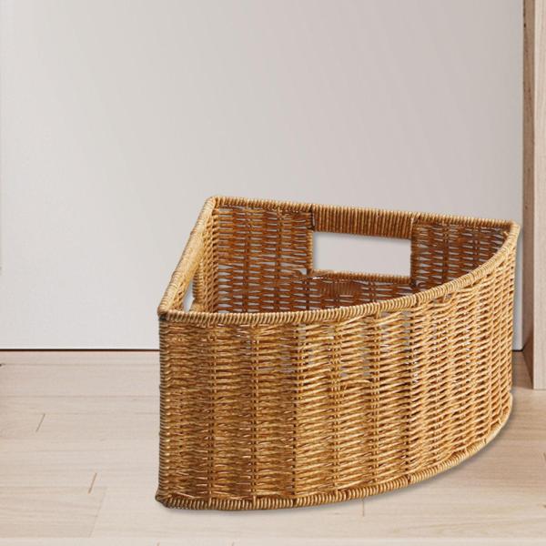 コーナー収納バスケット 狭い隙間収納 多機能三角形ボックス 編み込みオーガナイザー リビングルーム 雑誌 衣類用