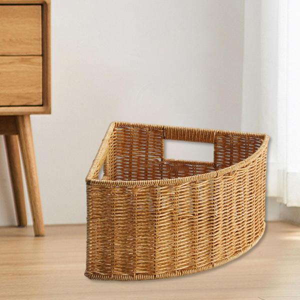 コーナー収納バスケット 狭い隙間収納 多機能三角形ボックス 編み込みオーガナイザー リビングルーム 雑誌 衣類用