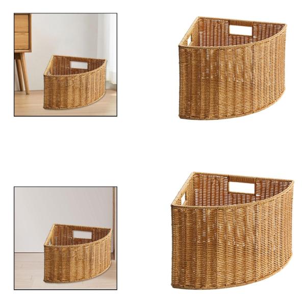 コーナー収納バスケット 狭い隙間収納 多機能三角形ボックス 編み込みオーガナイザー リビングルーム 雑誌 衣類用