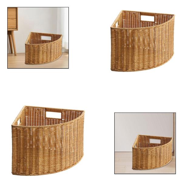 コーナー収納バスケット 狭い隙間収納 多機能三角形ボックス 編み込みオーガナイザー リビングルーム 雑誌 衣類用