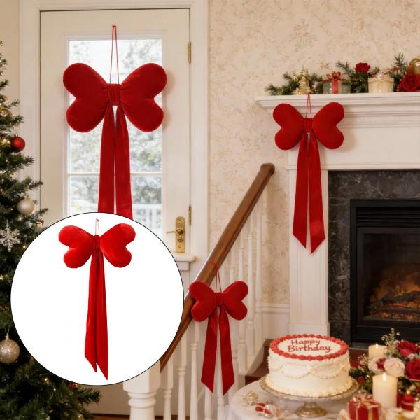 赤いリボンの吊り下げ装飾、クリスマスツリーの飾り、結婚式、屋内屋外、クリスマスオーナメント、バレンタインデー、誕生日用の蝶結び