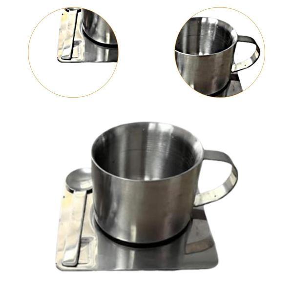 ステンレススチール製コーヒーカップ アウトドア キャンプ用マグカップ 断熱ウォーター ソーサーとスプーン付き レストラン オフィス用
