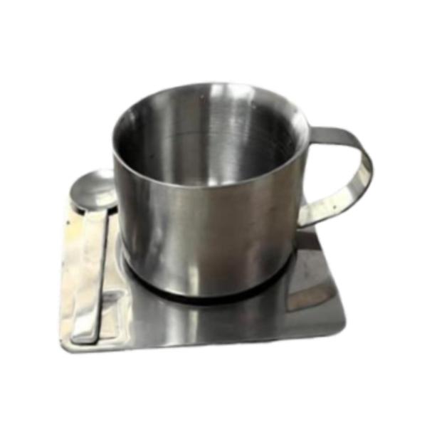 ステンレススチール製コーヒーカップ アウトドア キャンプ用マグカップ 断熱ウォーター ソーサーとスプーン付き レストラン オフィス用