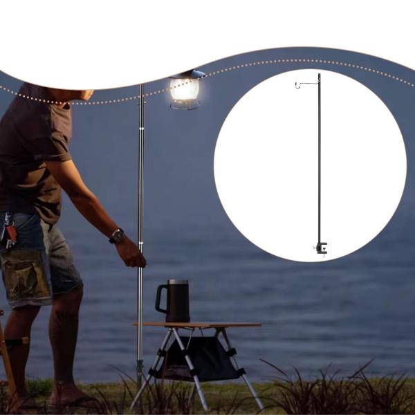 キャンプ用ランタンスタンド ランタンポールハンガー 取り外し可能なフック ステンレススチール 軽量 旅行 釣り BBQ キャンプ用ライトポール