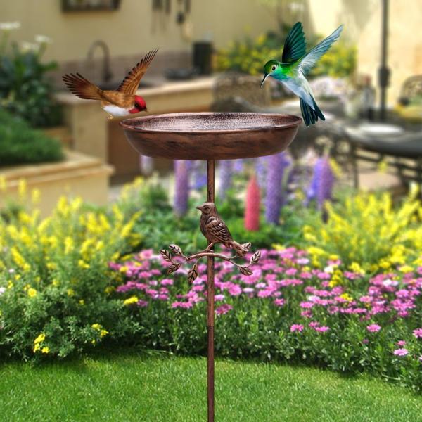 金属製バードバスボウル、バードバスギフト、組み立て式装飾ウォーターボウル、鳥の餌やりトレイ、バルコニー、パティオ、新築祝い、庭、ポーチ用
