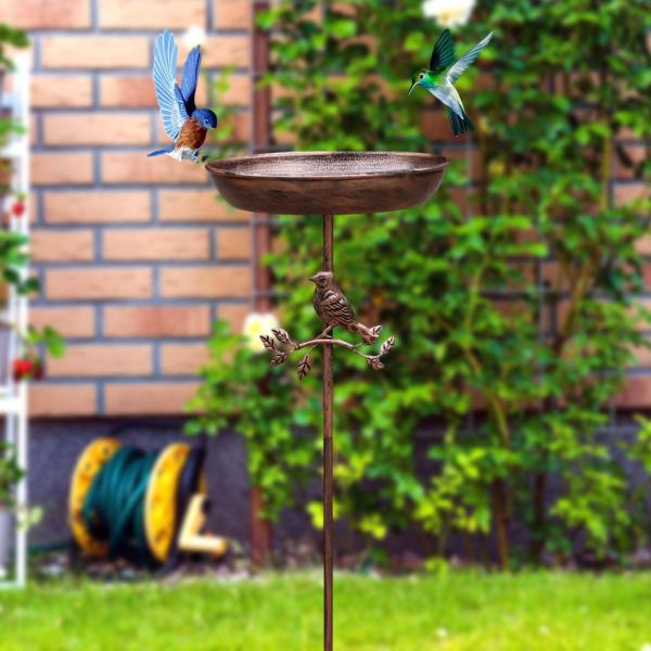 金属製バードバスボウル、バードバスギフト、組み立て式装飾ウォーターボウル、鳥の餌やりトレイ、バルコニー、パティオ、新築祝い、庭、ポーチ用