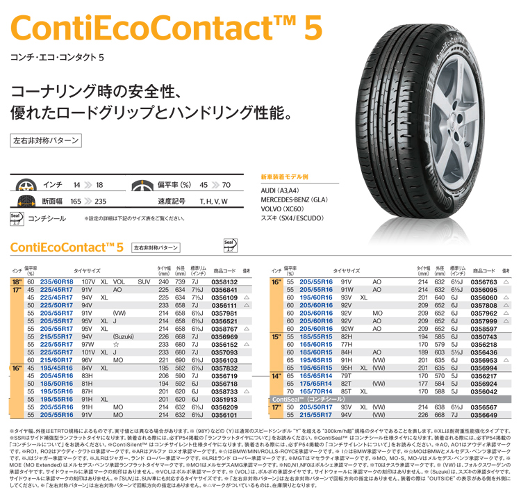 コンチネンタルタイヤ 165/60R15 77H コンチエココンタクト5 1本価格